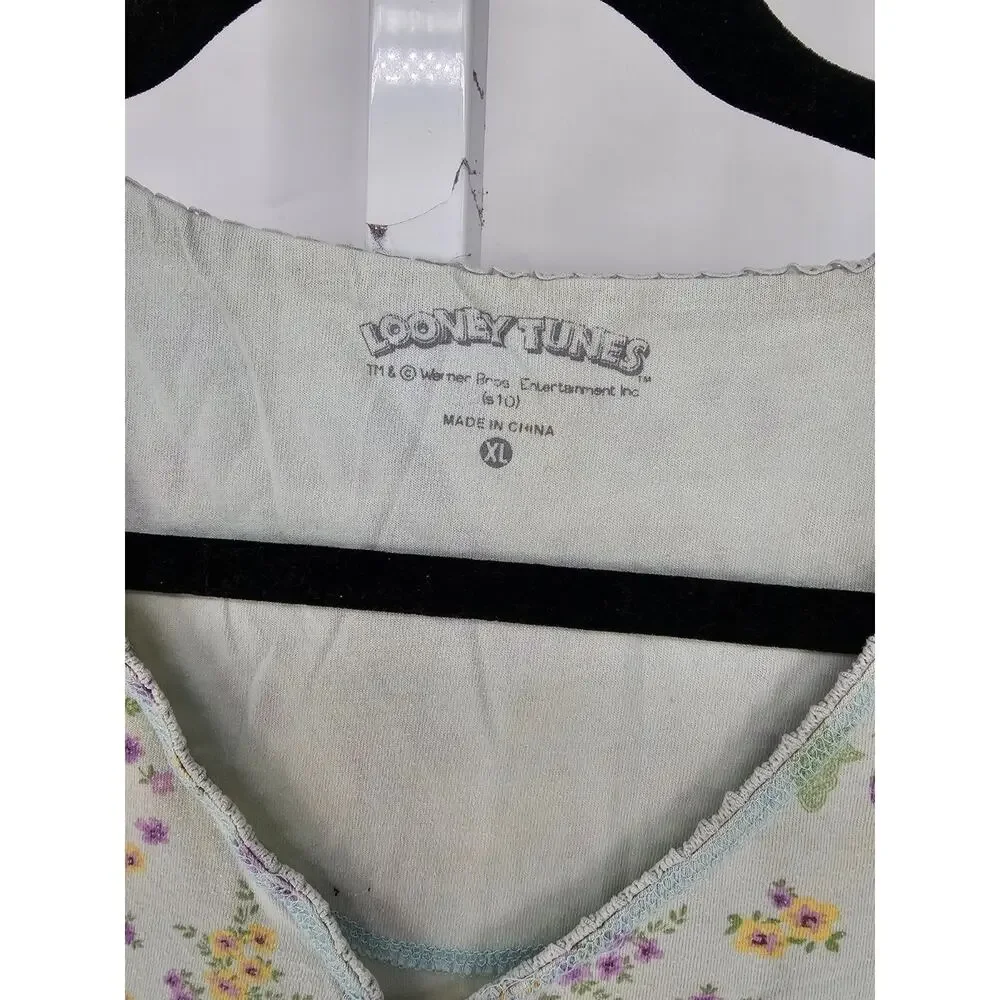 Vintage 1990s Looney Tunes Womens Sz XL Nightgown Sleep Shirt Tweety Bird Floral - Picture 3 of 4
